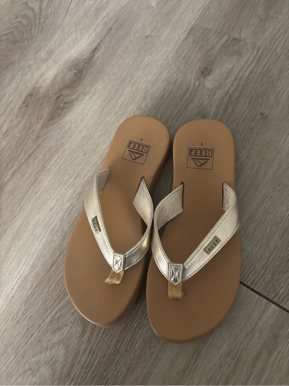 Reef Metallic Champagne Strap Tan Footbed Flip Flops